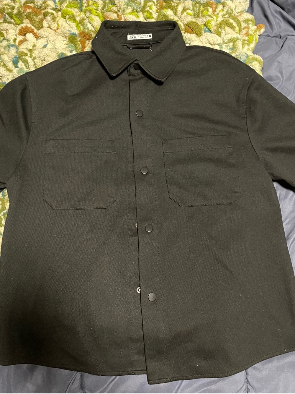 ZARA Black Casual Button-Down Shirt Jacket with Chest Pockets Men’s Medium